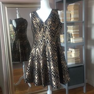 Vince Camuto Black and Gold Chevron Dress